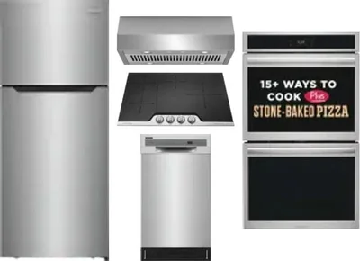 5 Piece Package Includes Refrigerator, Cooktop, Wall Oven, Hood And Dishwasher