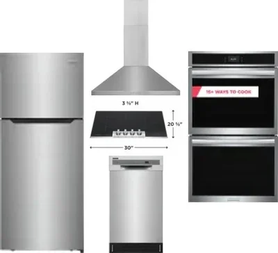 5 Piece Package Includes Refrigerator, Cooktop, Wall Oven, Hood And Dishwasher
