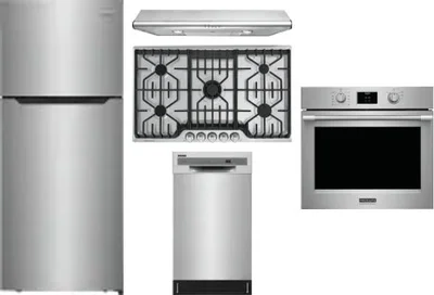 5 Piece Package Includes Refrigerator, Cooktop, Wall Oven, Hood And Dishwasher