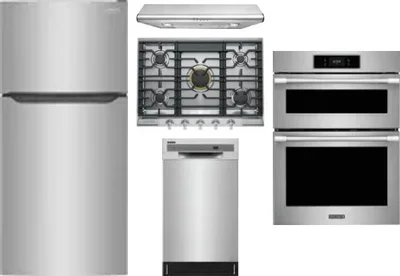 5 Piece Package Includes Refrigerator, Cooktop, Wall Oven, Hood And Dishwasher