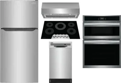 5 Piece Package Includes Refrigerator, Cooktop, Wall Oven, Hood And Dishwasher