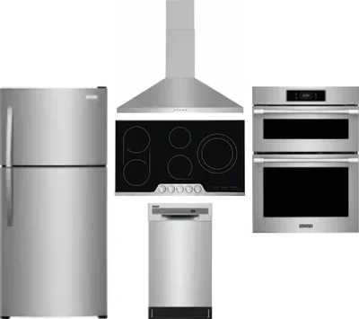 5 Piece Package Includes Refrigerator, Cooktop, Wall Oven, Hood And Dishwasher