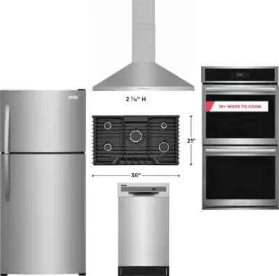 5 Piece Package Includes Refrigerator, Cooktop, Wall Oven, Hood And Dishwasher