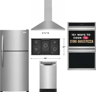 5 Piece Package Includes Refrigerator, Cooktop, Wall Oven, Hood And Dishwasher