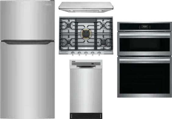 5 Piece Package Includes Refrigerator, Cooktop, Wall Oven, Hood And Dishwasher
