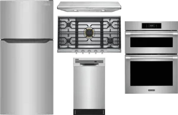 5 Piece Package Includes Refrigerator, Cooktop, Wall Oven, Hood And Dishwasher