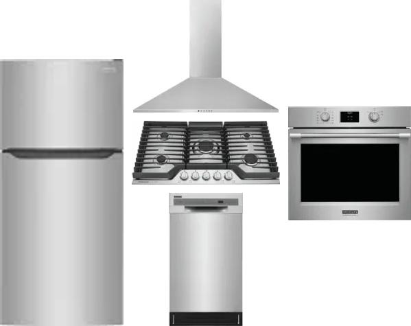 5 Piece Package Includes Refrigerator, Cooktop, Wall Oven, Hood And Dishwasher