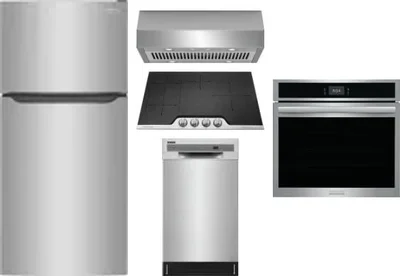 5 Piece Package Includes Refrigerator, Cooktop, Wall Oven, Hood And Dishwasher