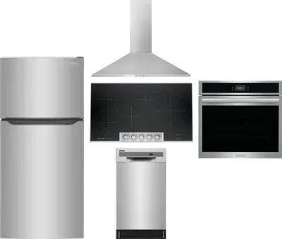 5 Piece Package Includes Refrigerator, Cooktop, Wall Oven, Hood And Dishwasher