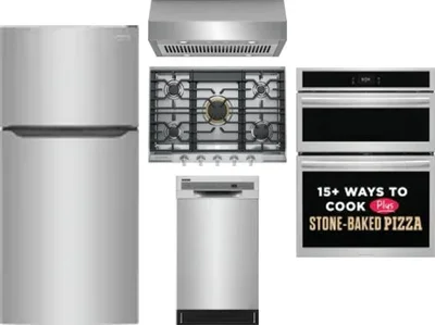 5 Piece Package Includes Refrigerator, Cooktop, Wall Oven, Hood And Dishwasher