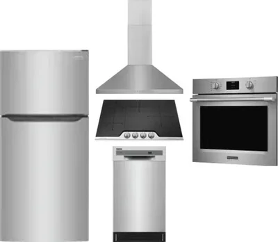 5 Piece Package Includes Refrigerator, Cooktop, Wall Oven, Hood And Dishwasher