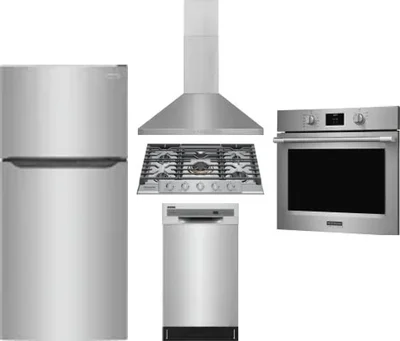 5 Piece Package Includes Refrigerator, Cooktop, Wall Oven, Hood And Dishwasher