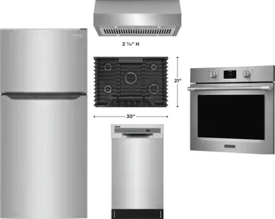 5 Piece Package Includes Refrigerator, Cooktop, Wall Oven, Hood And Dishwasher