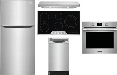 5 Piece Package Includes Refrigerator, Cooktop, Wall Oven, Hood And Dishwasher