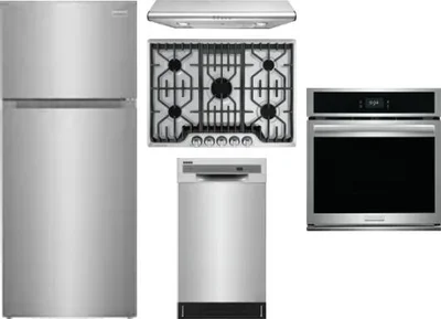 5 Piece Package Includes Refrigerator, Cooktop, Wall Oven, Hood And Dishwasher