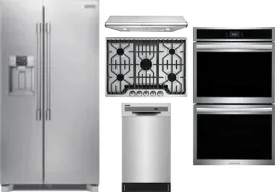 5 Piece Package Includes Refrigerator, Cooktop, Wall Oven, Hood And Dishwasher