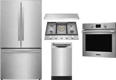 5 Piece Package Includes Refrigerator, Cooktop, Wall Oven, Hood And Dishwasher