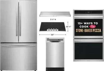 5 Piece Package Includes Refrigerator, Cooktop, Wall Oven, Hood And Dishwasher