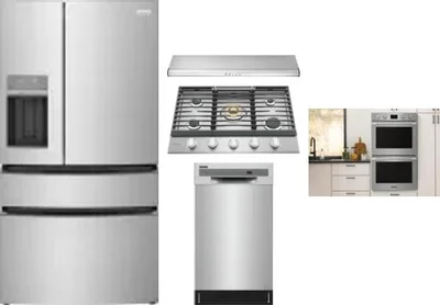 5 Piece Package Includes Refrigerator, Cooktop, Wall Oven, Hood And Dishwasher