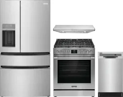 4 Piece Package Includes Refrigerator, Range, Hood And Dishwasher