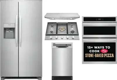 5 Piece Package Includes Refrigerator, Cooktop, Wall Oven, Hood And Dishwasher