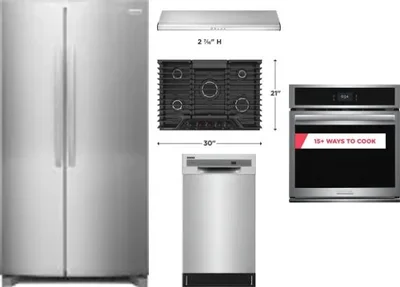 5 Piece Package Includes Refrigerator, Cooktop, Wall Oven, Hood And Dishwasher