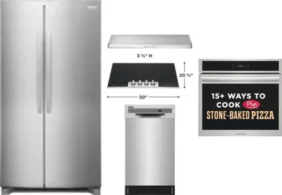 5 Piece Package Includes Refrigerator, Cooktop, Wall Oven, Hood And Dishwasher