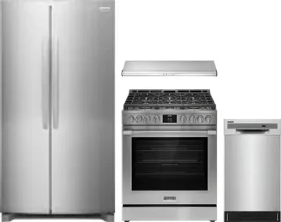 4 Piece Package Includes Refrigerator, Range, Hood And Dishwasher
