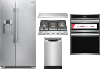 5 Piece Package Includes Refrigerator, Cooktop, Wall Oven, Hood And Dishwasher