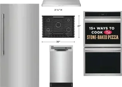 5 Piece Package Includes Refrigerator, Cooktop, Wall Oven, Hood And Dishwasher