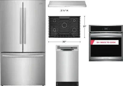 5 Piece Package Includes Refrigerator, Cooktop, Wall Oven, Hood And Dishwasher