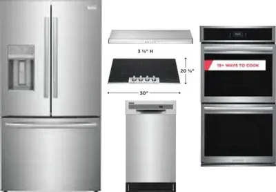 5 Piece Package Includes Refrigerator, Cooktop, Wall Oven, Hood And Dishwasher