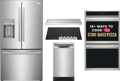 5 Piece Package Includes Refrigerator, Cooktop, Wall Oven, Hood And Dishwasher