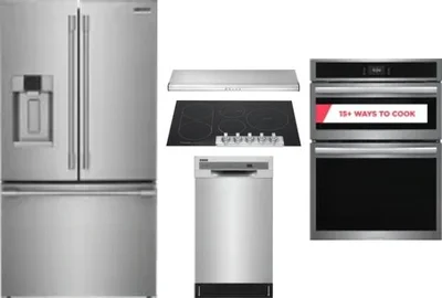 5 Piece Package Includes Refrigerator, Cooktop, Wall Oven, Hood And Dishwasher