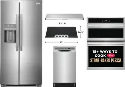 5 Piece Package Includes Refrigerator, Cooktop, Wall Oven, Hood And Dishwasher
