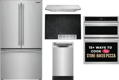 5 Piece Package Includes Refrigerator, Cooktop, Wall Oven, Hood And Dishwasher