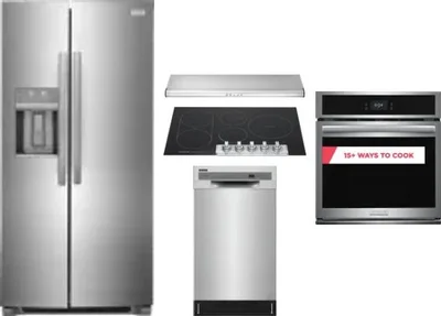 5 Piece Package Includes Refrigerator, Cooktop, Wall Oven, Hood And Dishwasher