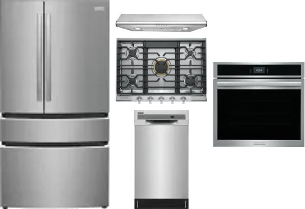 5 Piece Package Includes Refrigerator, Cooktop, Wall Oven, Hood And Dishwasher