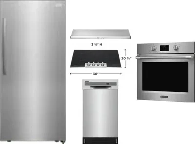 5 Piece Package Includes Refrigerator, Cooktop, Wall Oven, Hood And Dishwasher