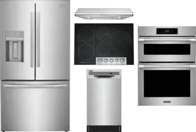 5 Piece Package Includes Refrigerator, Cooktop, Wall Oven, Hood And Dishwasher