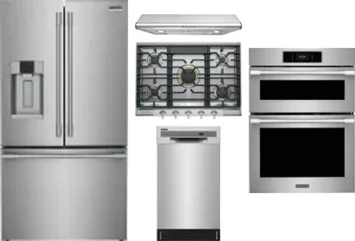 5 Piece Package Includes Refrigerator, Cooktop, Wall Oven, Hood And Dishwasher