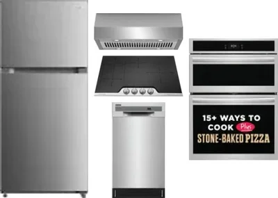 5 Piece Package Includes Refrigerator, Cooktop, Wall Oven, Hood And Dishwasher
