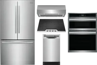 5 Piece Package Includes Refrigerator, Cooktop, Wall Oven, Hood And Dishwasher