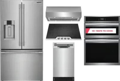 5 Piece Package Includes Refrigerator, Cooktop, Wall Oven, Hood And Dishwasher