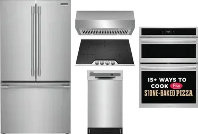 5 Piece Package Includes Refrigerator, Cooktop, Wall Oven, Hood And Dishwasher