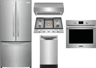 5 Piece Package Includes Refrigerator, Cooktop, Wall Oven, Hood And Dishwasher