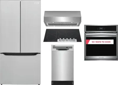 5 Piece Package Includes Refrigerator, Cooktop, Wall Oven, Hood And Dishwasher