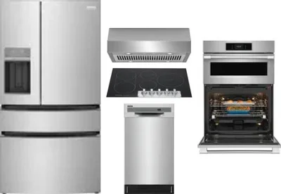 5 Piece Package Includes Refrigerator, Cooktop, Wall Oven, Hood And Dishwasher