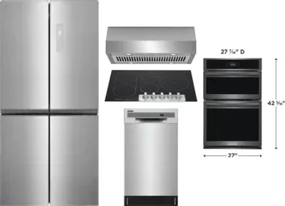 5 Piece Package Includes Refrigerator, Cooktop, Wall Oven, Hood And Dishwasher