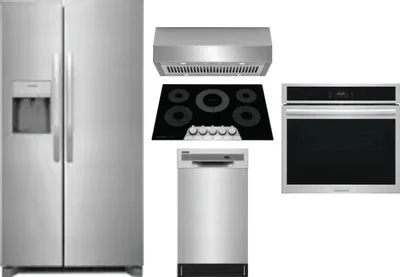 5 Piece Package Includes Refrigerator, Cooktop, Wall Oven, Hood And Dishwasher